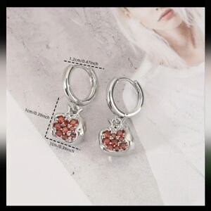 Pomegranate Silver and Red Hoop Earrings